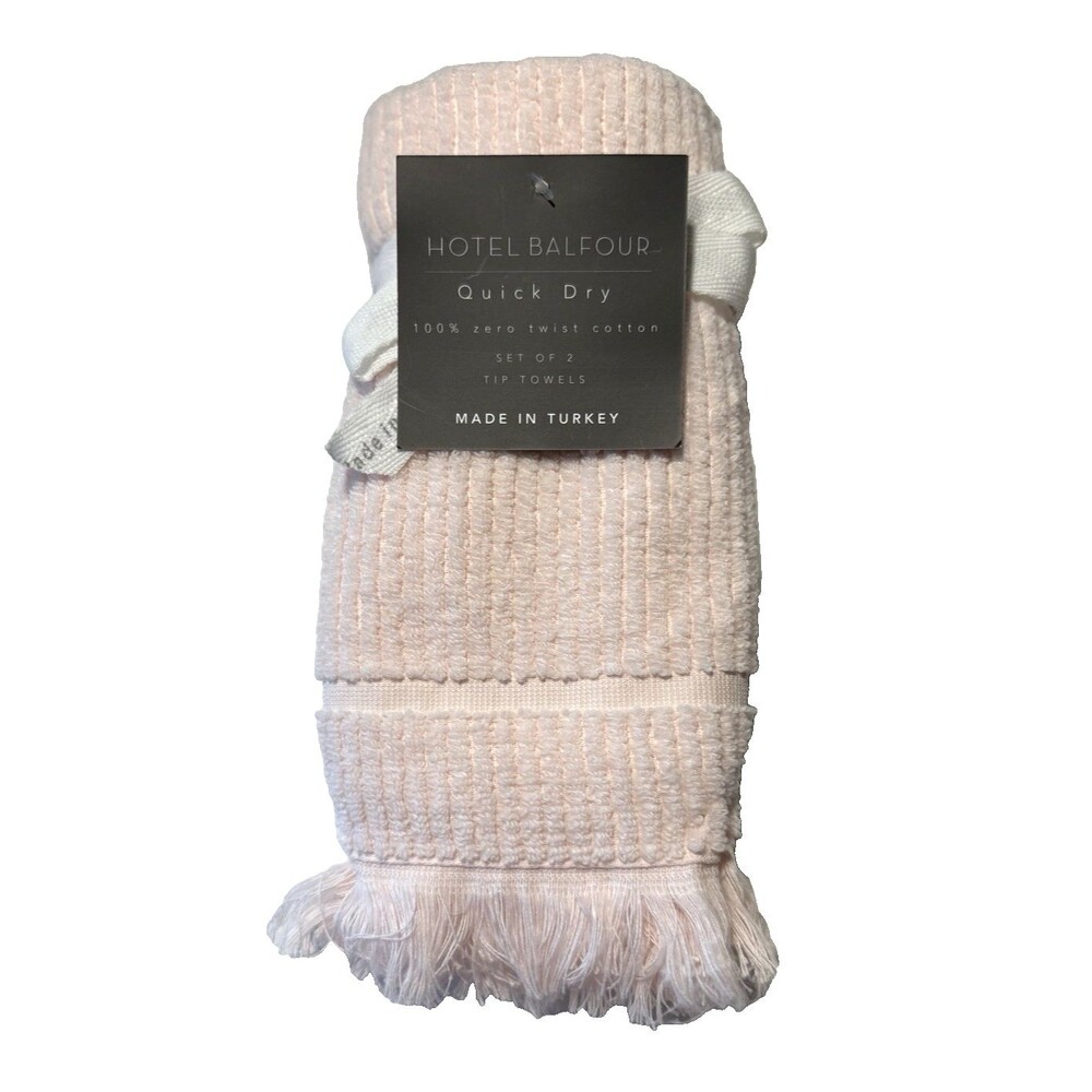 Hotel Balfour Fingertip Towels Baby Pink Cotton Ribbed Made in Turkey Set Of 2